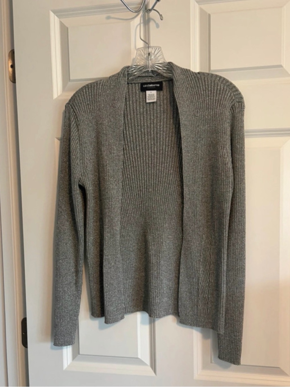 Liz Claiborne Heather Gray Ribbed Open Cardigan